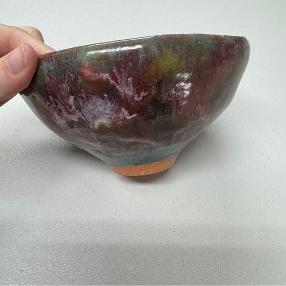Handmade Pottery Bowl Decorative Purple Teal Swirl - Picture 5 of 9